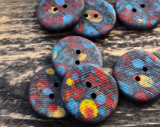 Handpainted ceramic buttons-turquoise buttons-HandPainted Button-red Buttons-Artisan buttons-handmade buttons-pottery button