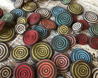 Zoey Pottery Artisan Button-Handmade Button-Ceramic Button-Unique button-Steampunk Button-Funky Buttons-artsy button-bullseye boho button