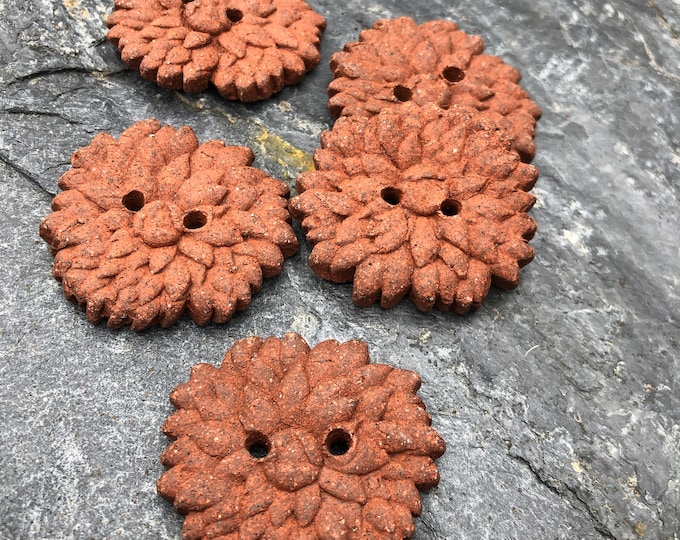 Chrysanthemum Artisan Button-Red clay button-Pottery Button-terracotta button-flower button-ceramic button-statement button-large button