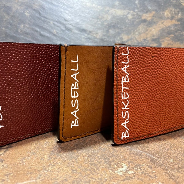 Leather bifold sport wallets made from NBA, NFL, MLB authentic leather