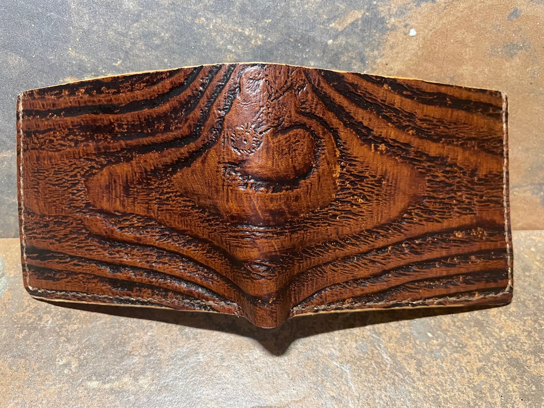 Wood Grain Leather Bi Fold Wallet Etsy