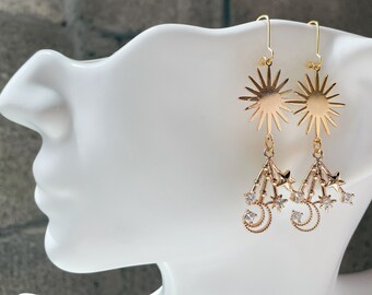 TAURUS - brass & cubic zirconia drop earring