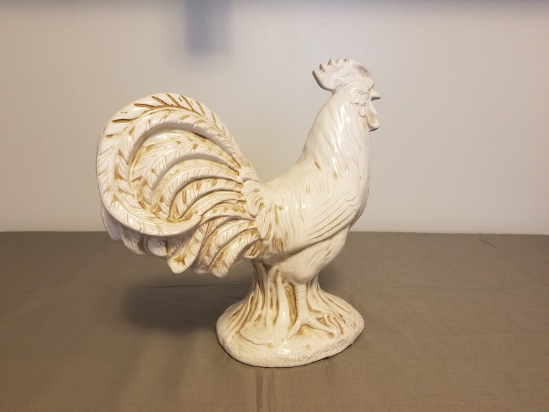 black and white ceramic rooster