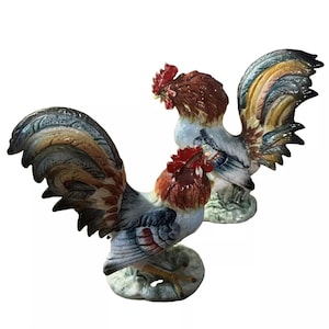 Vintage Ceramic Rooster Chicken Figurine  Farmhouse Decor Statue Farm