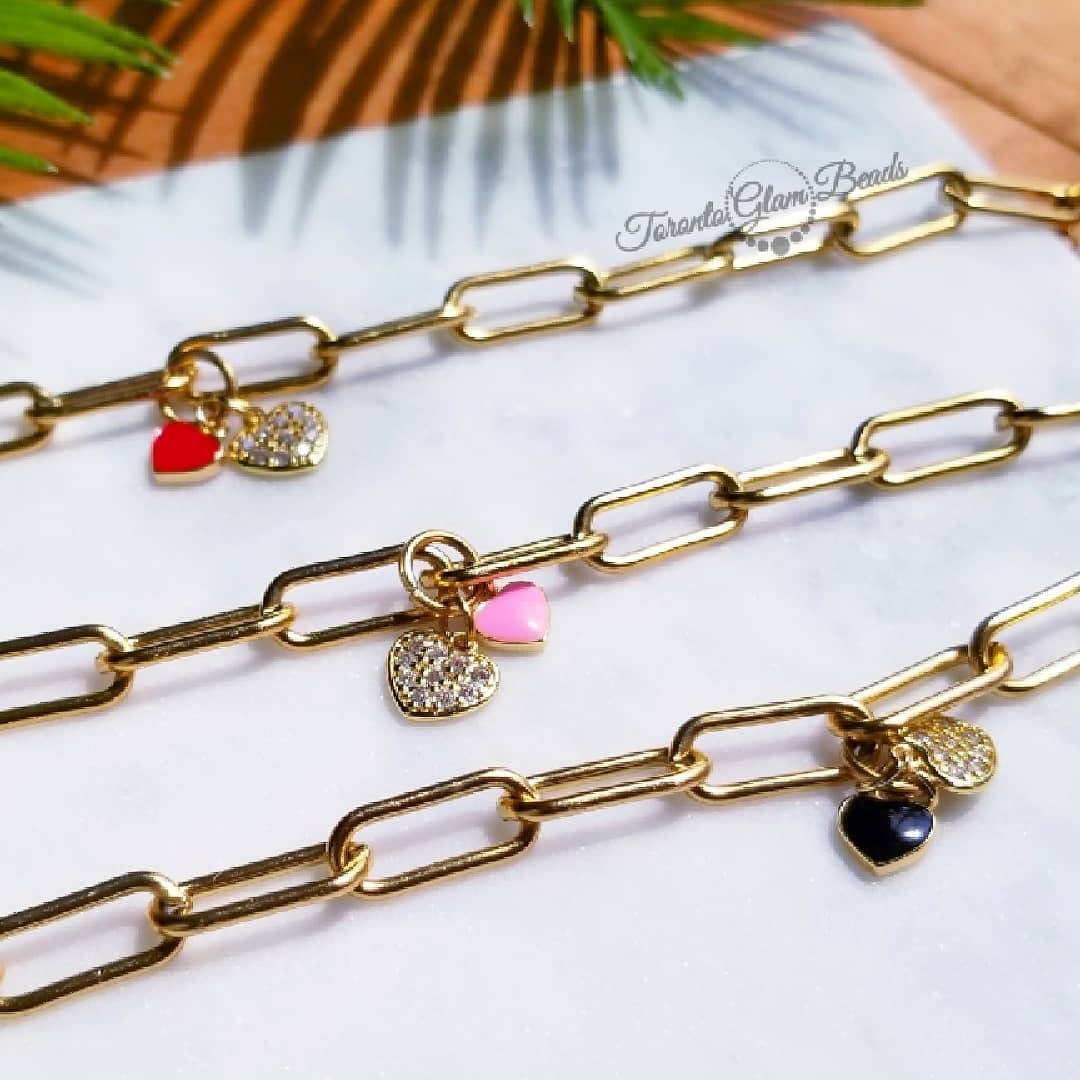PAPERCLIP CHARM BRACELET Heart Charmed Gold Plated Steel Etsy