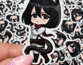 Mikasa Ackerman Grumpy Cat Sticker AOT Attack on Titan Art