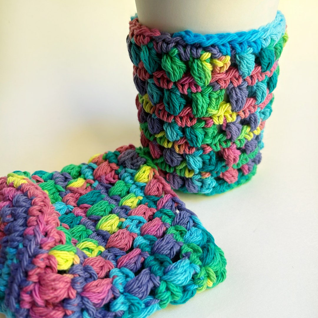Rainbow Crocheted Koozie Crochet Coffee Cup Cozy Drink Etsy
