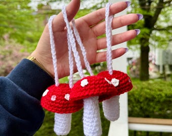 Mushroom Bag Charm | crochet, handmade, Car decor, rearview mirror, Crochet Hanging mushroom, chapstick holder
