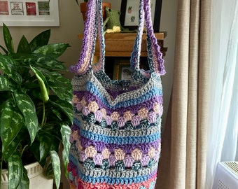 Multi-colored Crocheted Bag | Shoulder Handbag Hand crocheted Bag large Shoulder Shopping Bag tote bag aesthetic cute tote bag