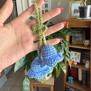 Hanging Bell Flower | crochet, handmade, Car plant, rearview mirror, Crochet Hanging flower, hanging plant for car decor