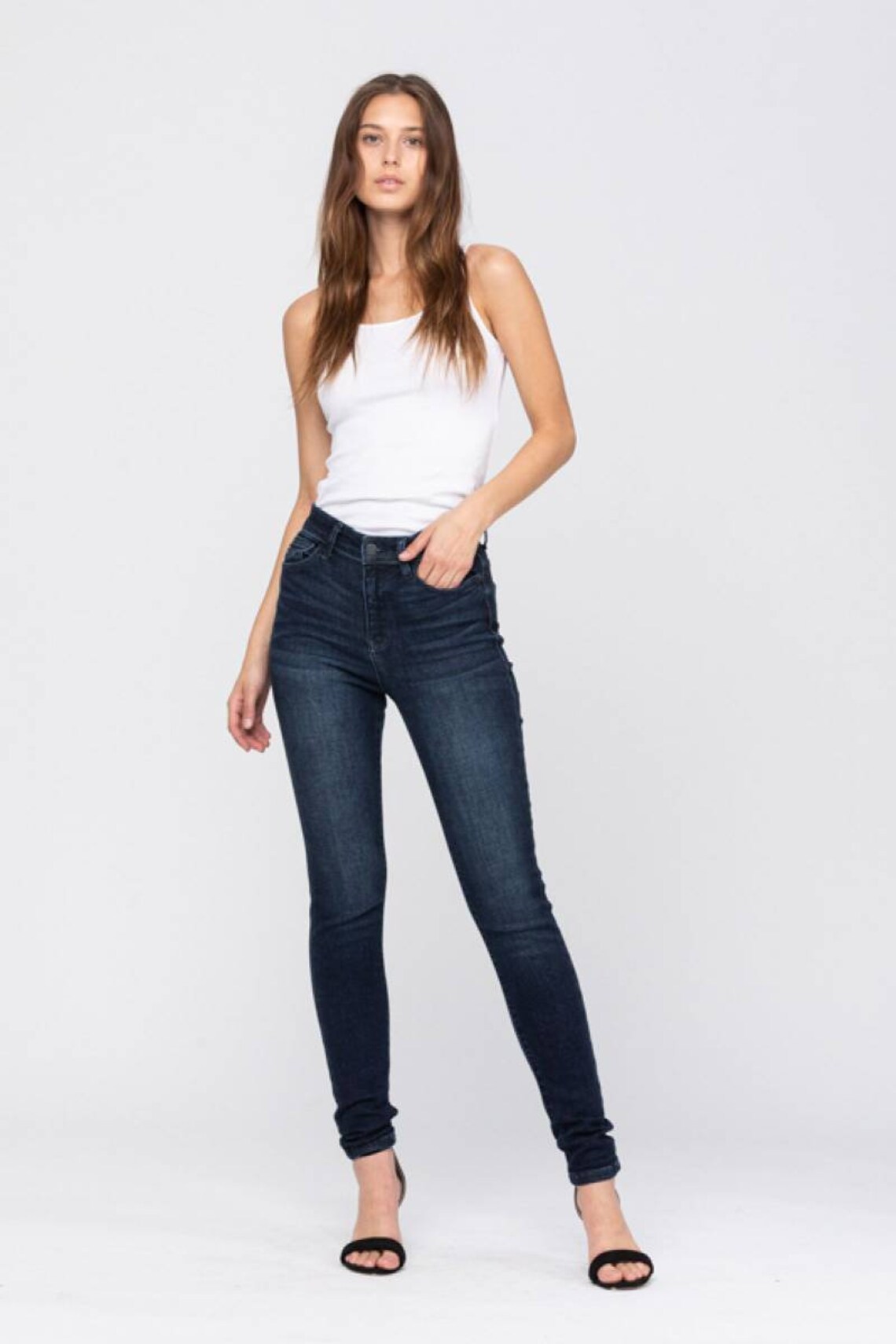 Judy Blue High Waist Skinny Fit Dark Denim Jeans Etsy