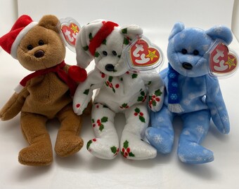 Set of 3 Holiday Bears TY Beanies
