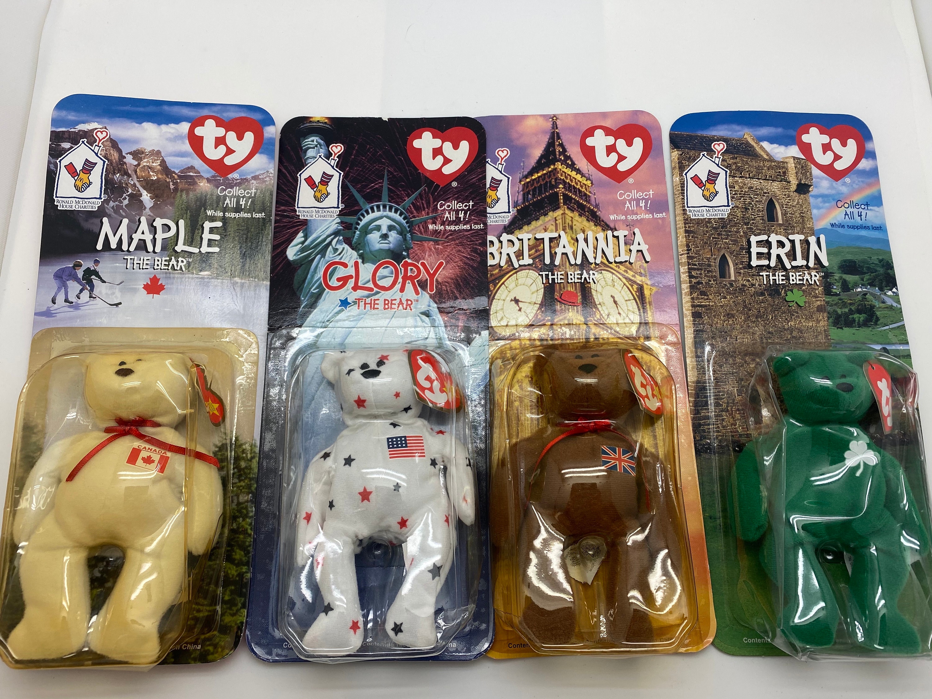 ALL FOUR International Bears RARE! Teenie Beanie Babies