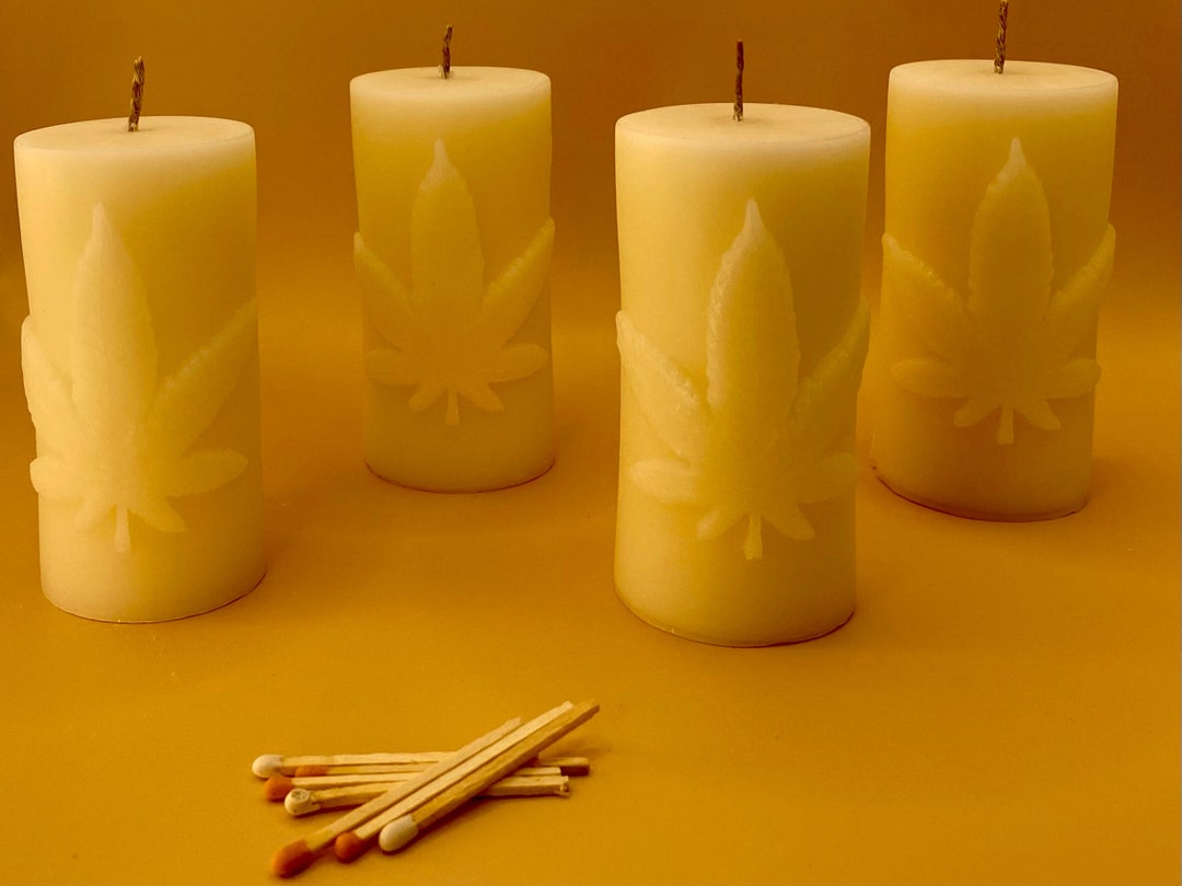 Pot Leaf Pillar Candle 420 Cannabis Weed Hashish Kush Stoner Candle Etsy