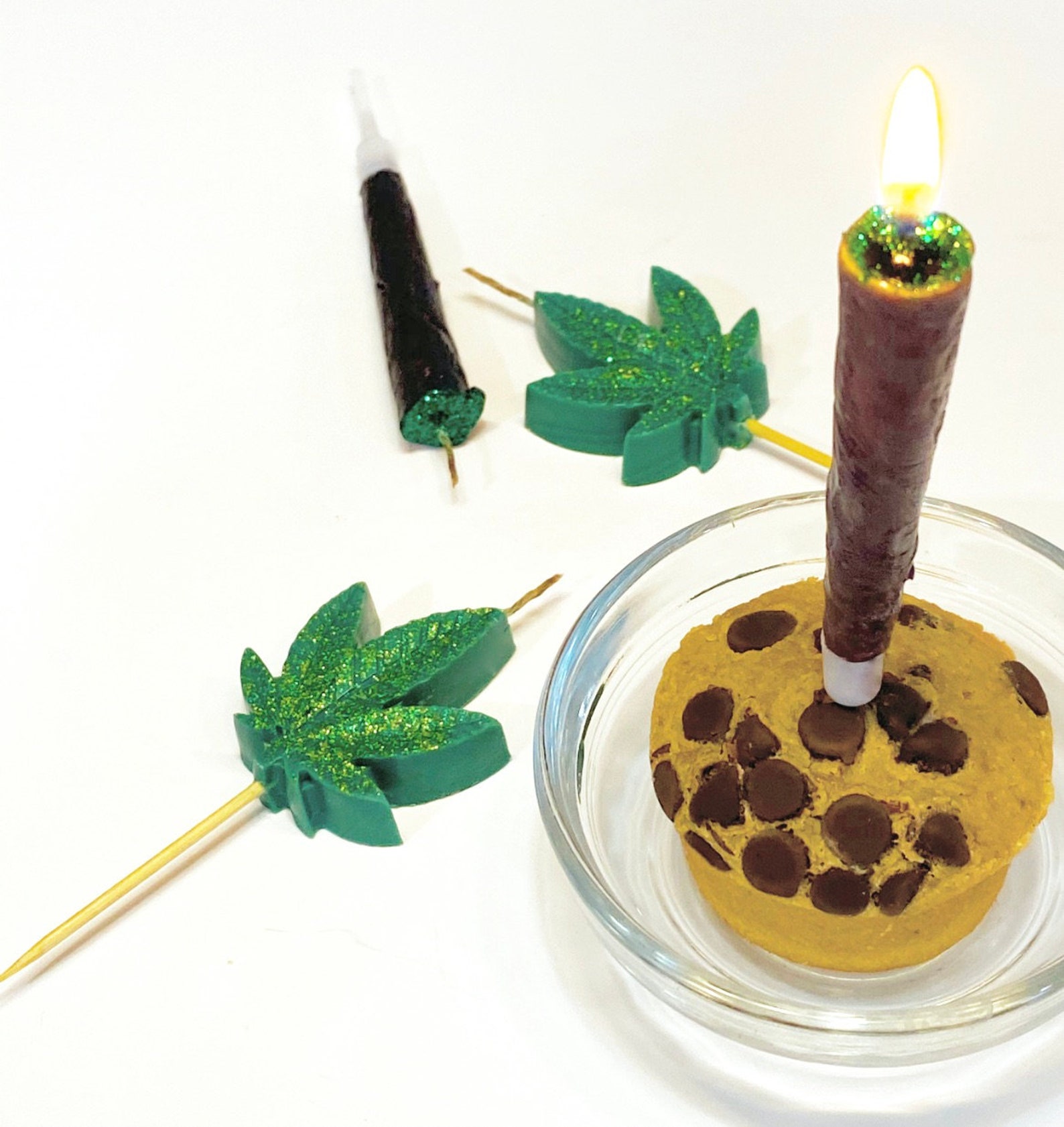 420 Novelty Blunt and Hemp Leaf Cake Topper Candles Etsy