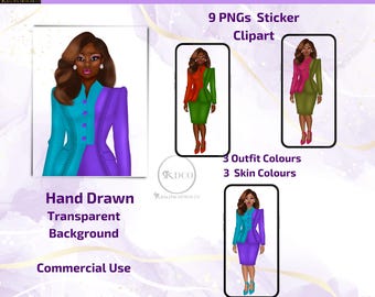 Hand Drawn- Black Girl Clipart |  Fashion Clipart – Digital Planner Stickers  |Digital Fashion Art | Digital Stickers | Black Woman Clipart