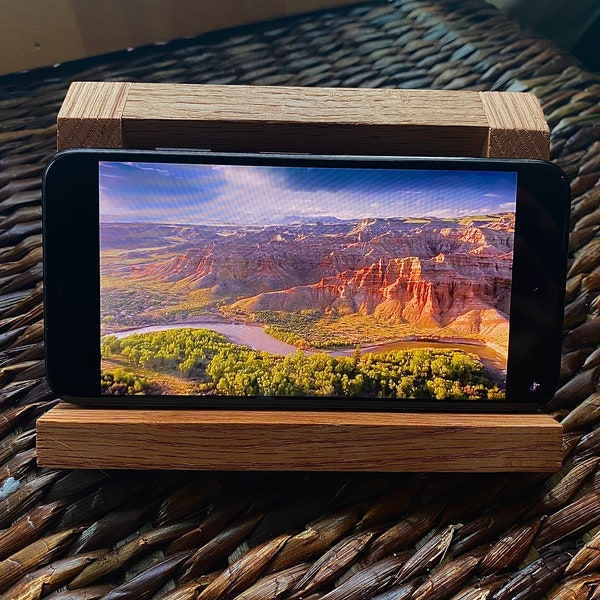 Unique Handmade Oak Phone Stand for Desk, Modern charging station gift,