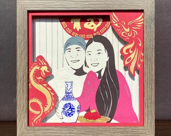Personalized [Fu] Blessing Shadow Box – Custom Portrait Art Gift