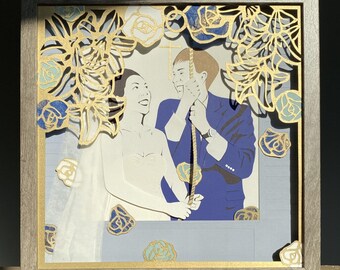 Personalized Wedding Anniversary Shadowbox – Portrait Art Keepsake