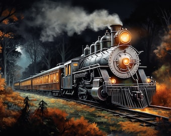 American Train Spooky Halloween Descarga digital Color de agua - 4K Ultra High Def