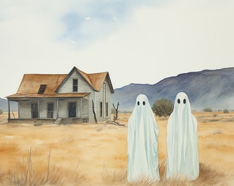 Texas Ghosts Haunted Spooky Descarga digital Color de agua - 4K Ultra High Def