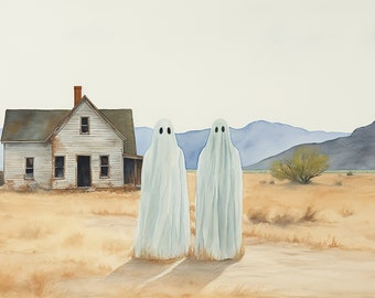 Más Texas Ghosts Haunted Spooky Descarga digital Color de agua - 4K Ultra High Def