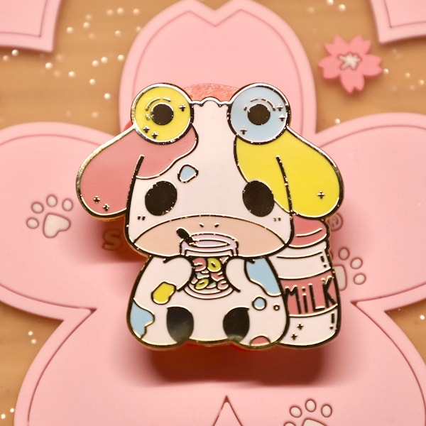 Cow Enamel Pin, Cute Enamel Pin, Cereal cow, lucky charm cow, froot loop cow, kawaii cow, cute cow pins, colorful cow, kawaii enamel pin