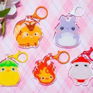 Animal Keychains, Cute keychains, kawaii keychains, Gray Rabbit keychain, yellow duck, radish keychain, fire keychain