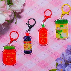 Sauces Keychains, Cute keychains, kawaii keychains, Chicken sauce keychain, Asian food keychain, Asian sauces, seasoning keychain