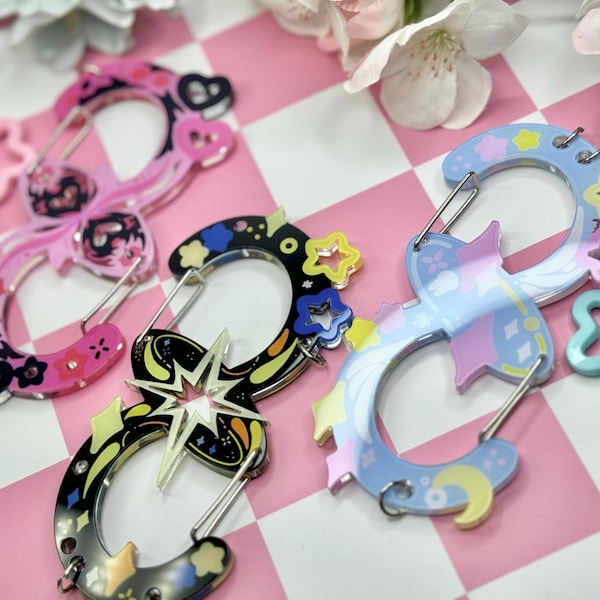 C.4 S acrylkarabijnhaak | Kawaii esthetische karabijnhaak| Leuk lint | Star Y2K-verzamelaars | Sleutelhangerhouder | Grote hakencollectie karabijnhaak