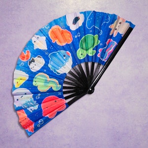 P3. Festivalfläkt, Ravefläkt, Självlysande fläkt, Reflekterande fläkt, Kawaiifläkt, Cool fläkt, Söt fläkt, Sommarfläkt Sea Animal
