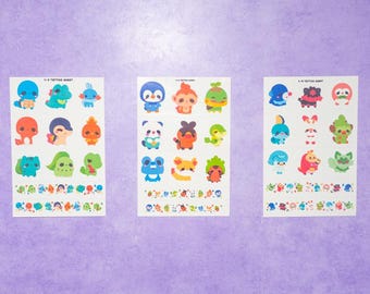 Pokemna Temporarily Tattoo Sheets | Animals Tattoo | Kawaii Cutesy Tattoo | Gamer Tattoo | Aesthetic | Kawaii | Stationary Collection