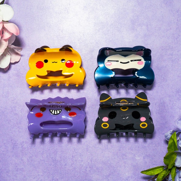 Cute Kawaii Pokmn hair clips, Hair claws, Acetate hair claw, cute hair clips, Snorlaz hair clip, Genga Hair Claw, Pekachew Acetate claw