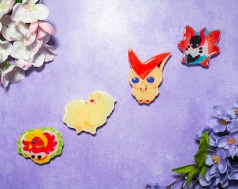 V.X Tipo Fuego/ Agarres con Encanto de Animales Lindos/Agarre Kawaii/ Agarres Acrílicos/Agarres Acrílicos con Purpurina/ Agarres para Teléfono Poke/ Hooh/ 9tails