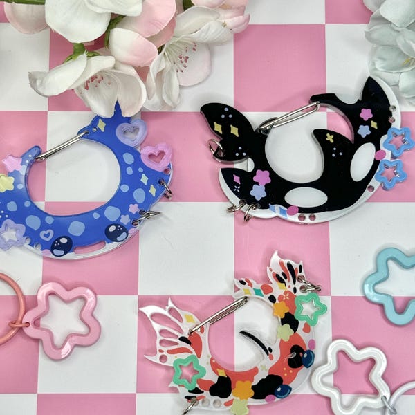 C.1 Koi Fish Acrylic Carabiner | Kawaii Whale Carabiner| Ribbon Cute | Keychain Collectors | Keychain Holder | Fish Collection Carabiner