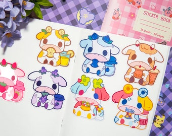 Strawberry Cow and Flavored Cows Waterproof Sticker/ kawaii/ Weather Resistance/ blueberry/ lemon/ grape/ lucky charm/ froot loop