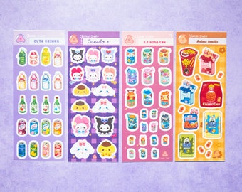 Cute Animal Sticker Sheets/ Food and snacks Sticker / Kawaii Yummy Stickers/ Food Sticker Sheets / Aesthetic/ Kawaii / Stationary Collection