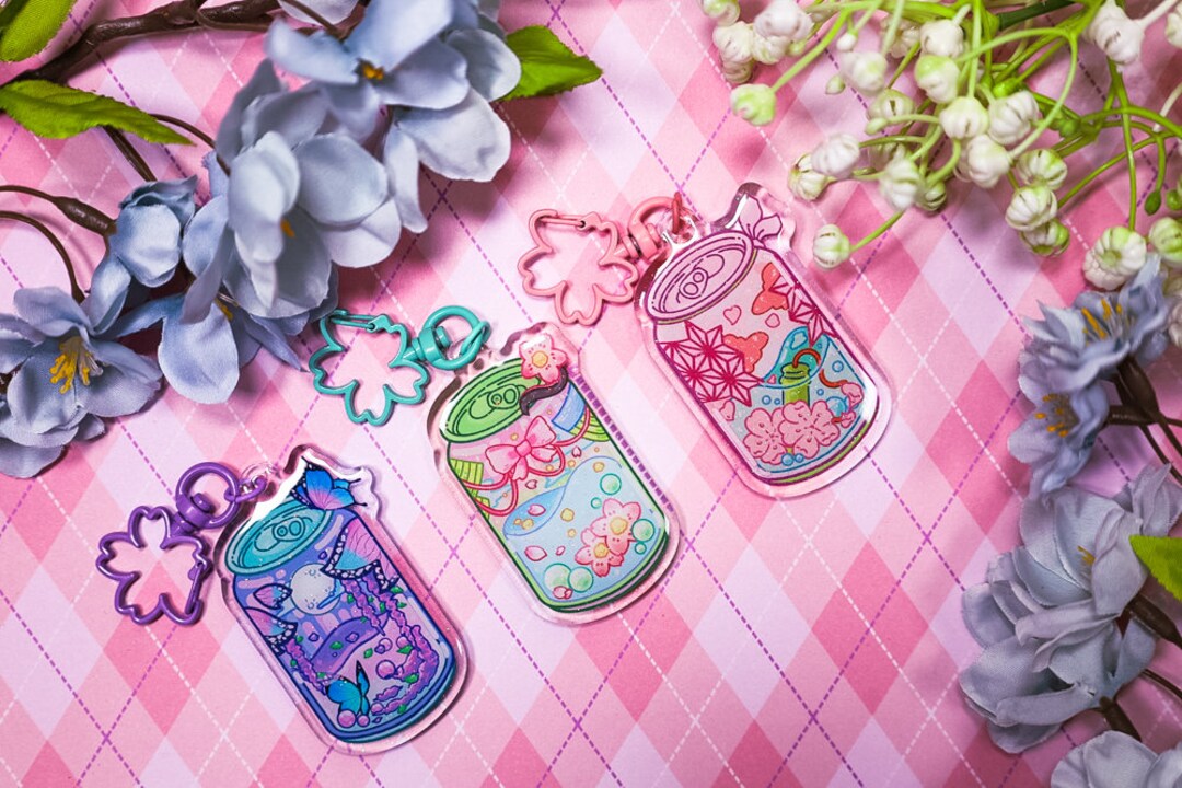 Soda Can Keychains, Cute Keychains, Cherry Blosom Keychain, Ribbon