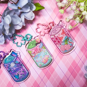 Soda can Keychains, Cute keychains, cherry blosom keychain, ribbon, butterfly, kawaii keychains