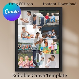 Father’s Day Personalized Gift Printable, Photo Template, Editable DAD Photo, Photo Collage, Canva Drag & Drop, Digital Download Template