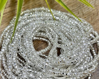 Luxury silver permanent tie on waist beads | Stretchy removable waist beads