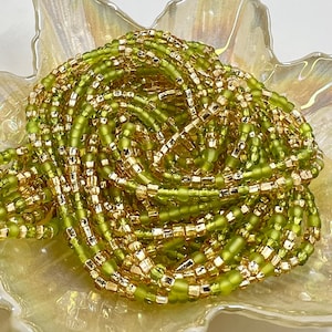 Handmade Gold & Green Waist Beads: Adjustable Tie-On, 50 Inch