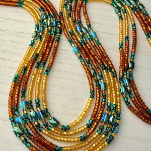 Jaiden - Fall crystal gold and green permanent tie on waist beads
