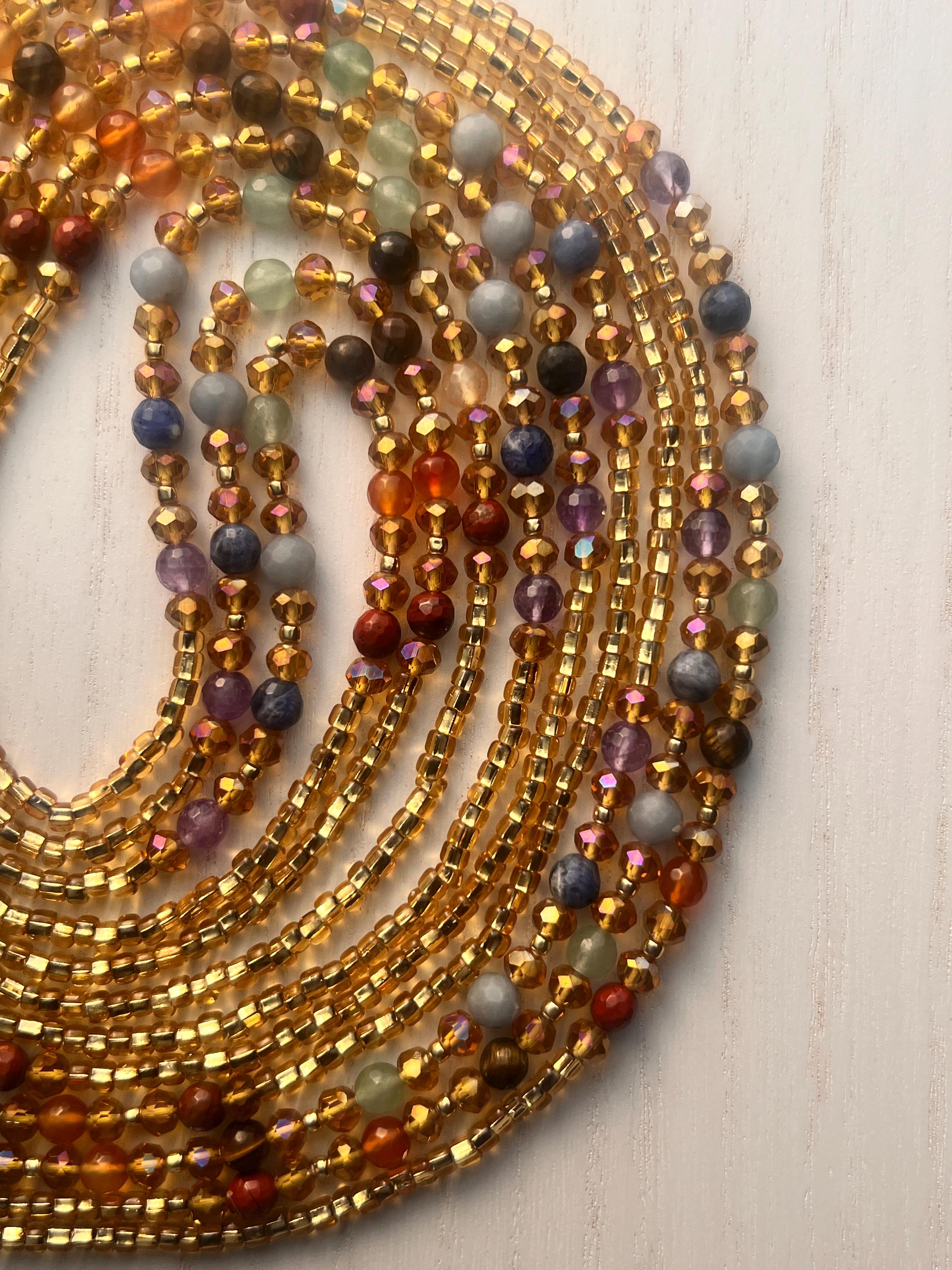 Chakra gemstone crystal gold permanent tie on waist beads
