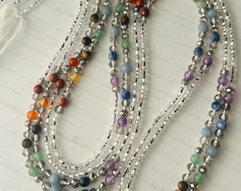 Chakra gemstone crystal silver permanent tie on waist beads