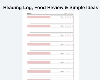 Registro di revisione stampabile: lettura, cibo e idee semplici (PDF A4, A5, lettera, mezza lettera)