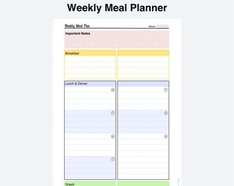 Weekly Meal Planner Printable, Meal Plan Template, Food Planner, A4, A5, Letter, Half Letter PDF