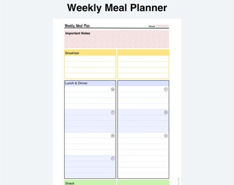 Planner settimanale dei pasti stampabile: modello a colori e grigio (A4, A5, Lettera, PDF a mezza lettera)