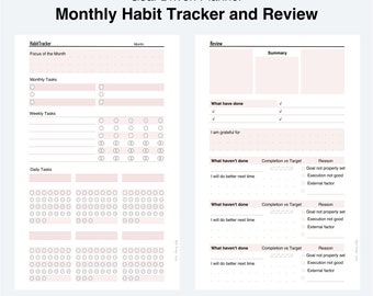 Modello di monitoraggio e revisione delle abitudini mensili (download digitale)