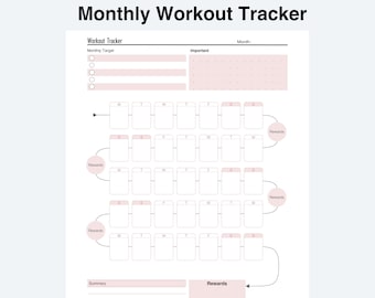 Tracker di allenamento mensile: pianificatore di fitness stampabile (lettera, A4, mezza lettera)